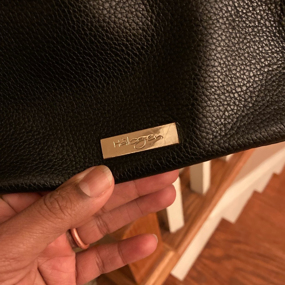 Halogen black pebble leather large satchel handbag